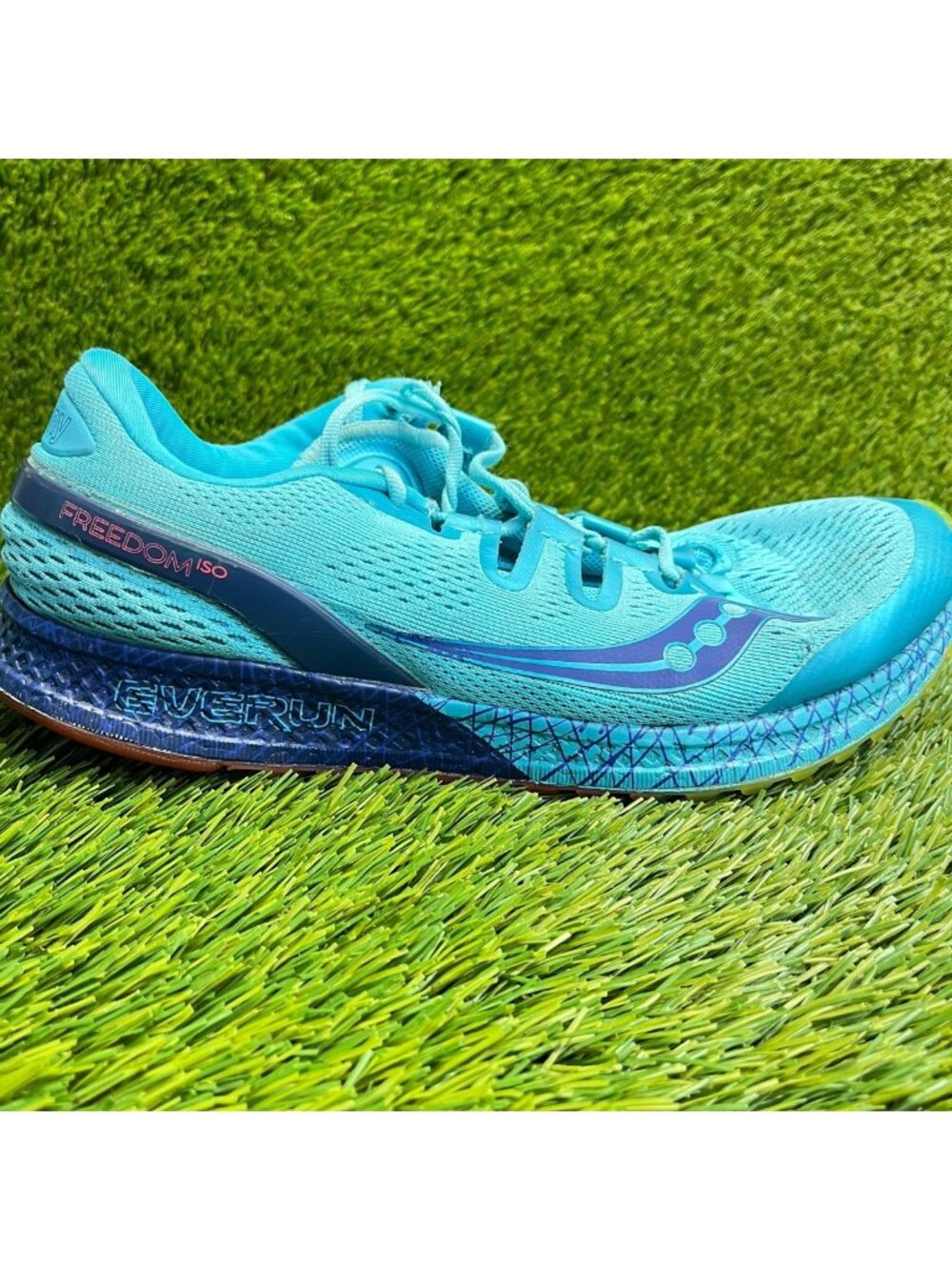 Saucony Freedom ISO Womens Size 11 Blue Citron Athletic Running Shoes Sneakers
